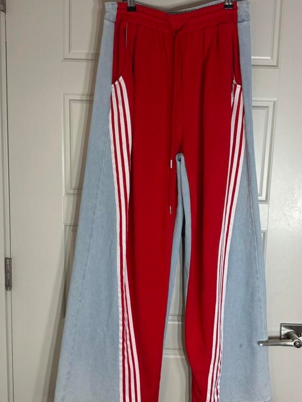 AKIRA Red Jogger Pants with White Side Stripes